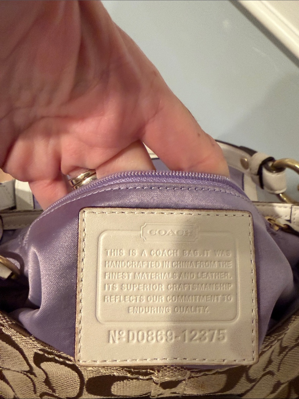 Coach Bleecker Signature Small Shoulder Bag in Khaki/Chalk - Picture 10 of 12